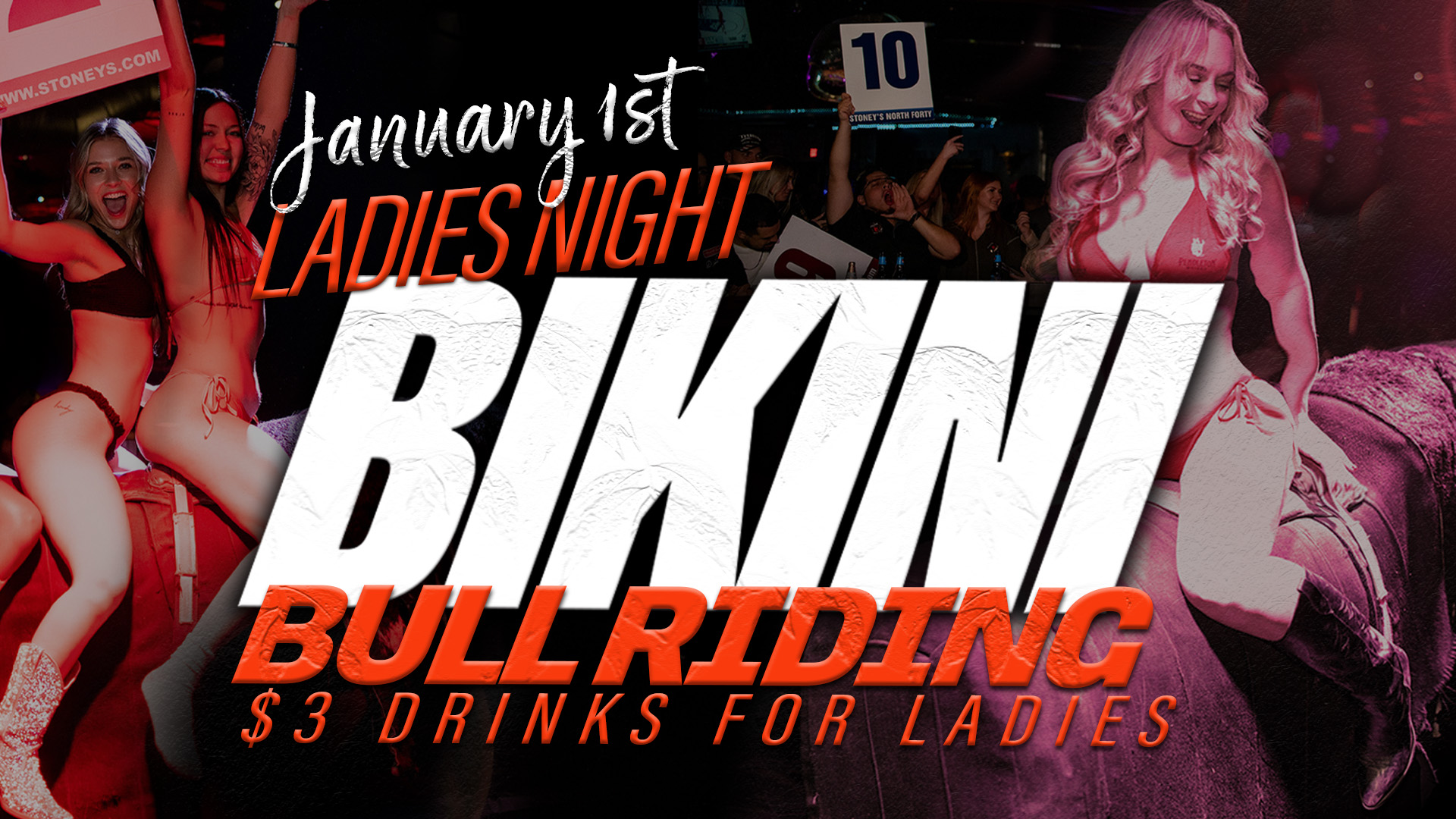 January Bikini Bull Riding Ladies Night at Stoney's North Forty